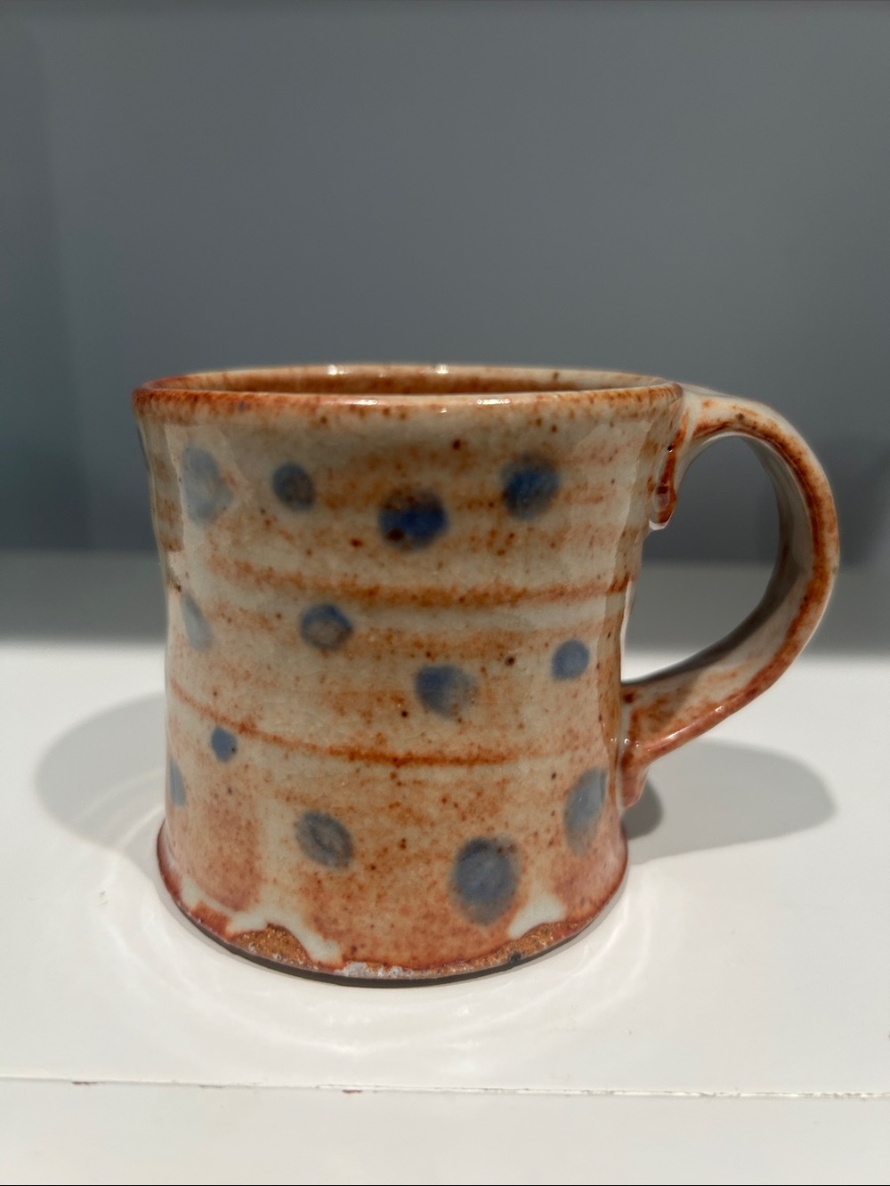 Handmade Ceramic Polka Dot Mug in Cream and Blue